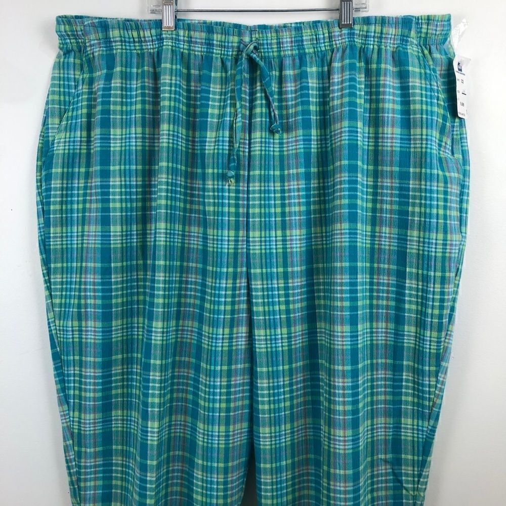 Jantzen Teal and Green Plaid Pull-On Pants Comfy Cozy